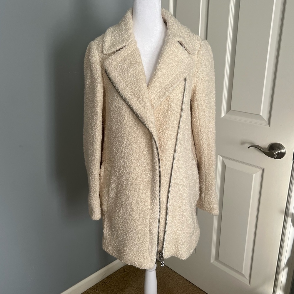 Club Monaco Creamy White Collared Moto Zip Up Coat Jacket Lined Coat - Size S